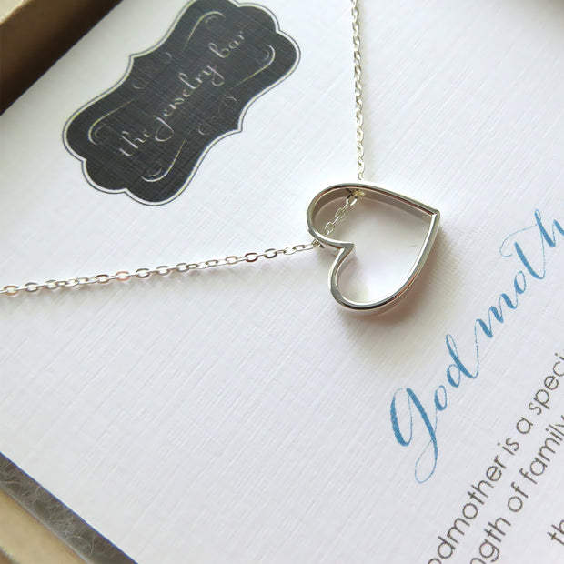 Godmother gift, heart bead necklace, sterling silver, godmother jewelry, godmother request proposal, baptism, first communion - RayK designs