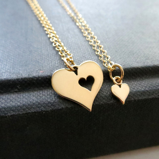 Mother daughter heart cutout charm necklace set - RayK designs