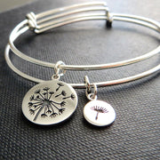 mother of the bride gift, dandelion bangle bracelet, mother daughter jewelry, flower charm, silver, wedding gift for mom, mother of bride - RayK designs
