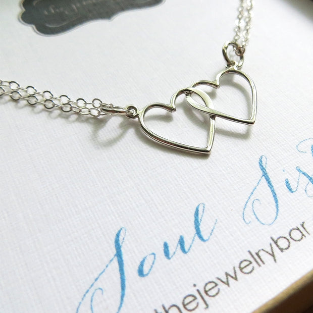Soul sisters necklace, double heart necklace, soul sisters gift, lightweight sterling silver, twin sister necklace, best friends gift, bff - RayK designs
