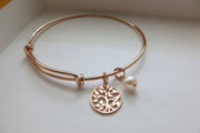 mother of the bride gift, rose gold tree of life bangle bracelet, mother in law, mom gifts, wedding jewelry, pink, pearl charm - RayK designs