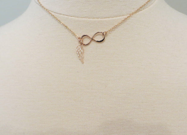 Rose gold Infinity angel wing necklace, memorial, protection, love and friendship, best friends gift, loss of loved ones, grief, miscarriage - RayK designs