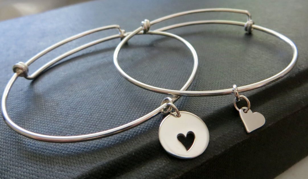 Mother daughter heart bangle, mother daughter bracelet sets, sterling