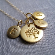 Personalized necklace for grandma, gold initial disk, tree of life charm, grandmother gift, granny necklace, birthday, Christmas gifts - RayK designs