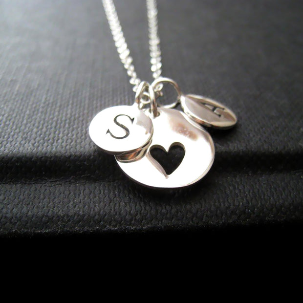 Personalized mom necklace, two initial heart cutout necklace, sterling silver, personalized gift for mother, anniversary gift for wife - RayK designs
