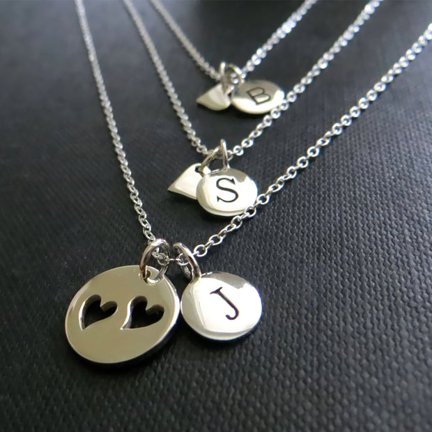 Personalized gift for mom, mother daughter initial heart necklace, personalized Christmas gift, sterling silver, sister, monogram jewelry - RayK designs