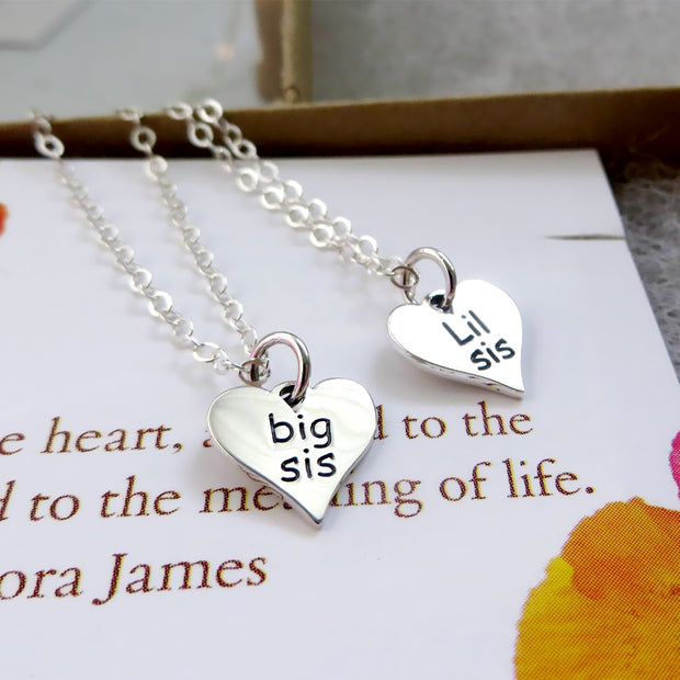 Sisters gift, Big sister little sister necklace, engraved heart charm, sister birthday gift for sister, sterling silver, holiday gift - RayK designs