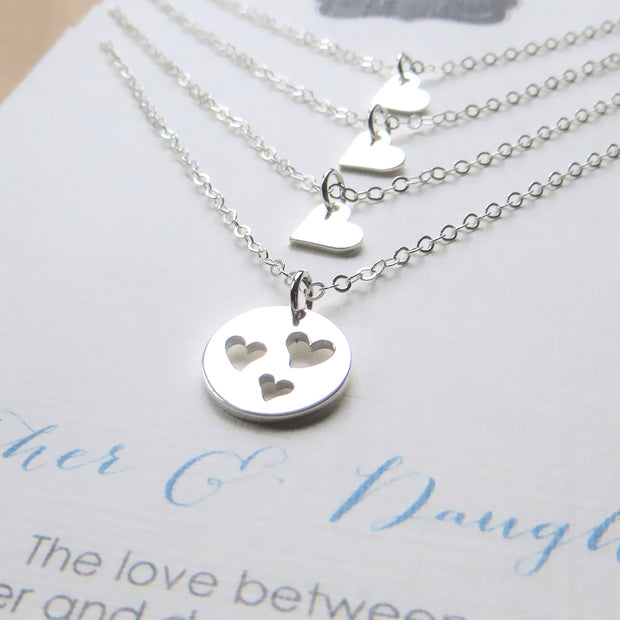 Mother 3 daughters jewelry, three heart cutout necklace, mom gift, sterling silver, birthday gift, celebration, Christmas gift - RayK designs