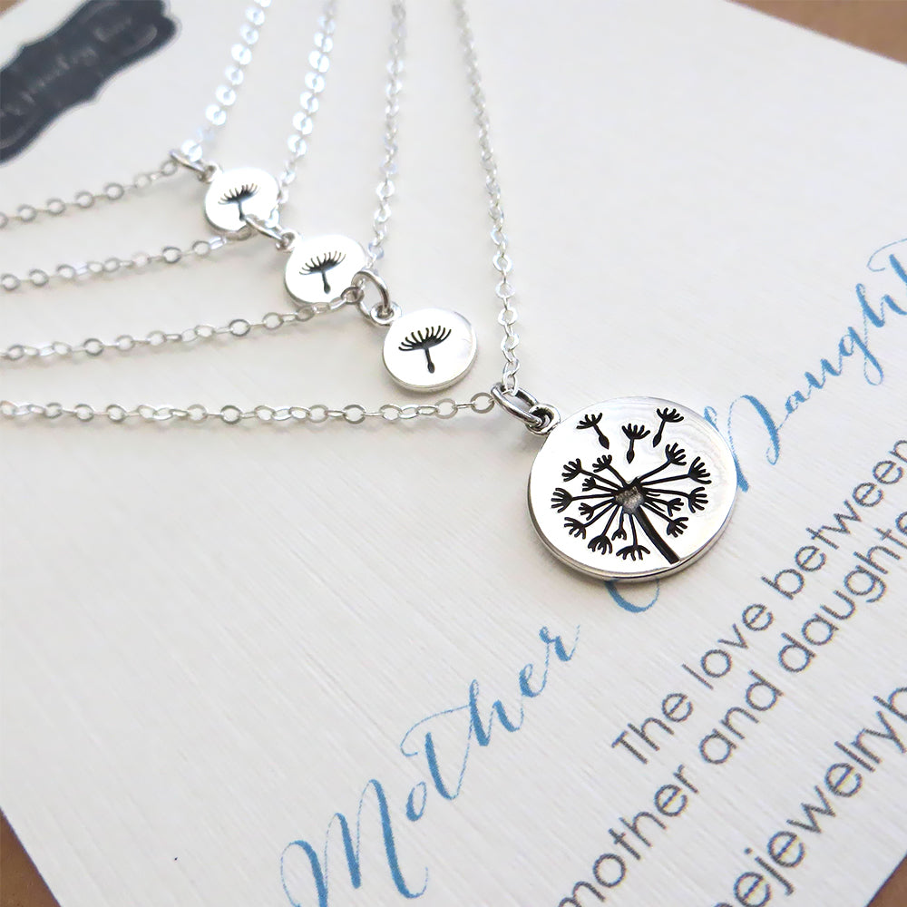 Mother daughter jewelry, Dandelion charm necklace set