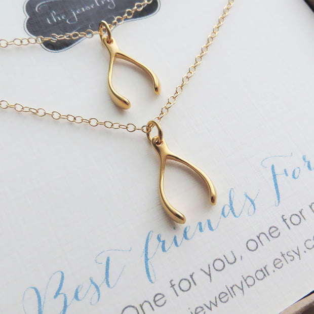 Best friends gift gold Wishbone necklace set of 2 - RayK designs