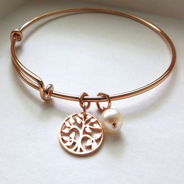 Godmother gift, rose gold tree of life bangle bracelet, godmother jewelry, baptism, christening, from goddaughter, Christmas gift - RayK designs