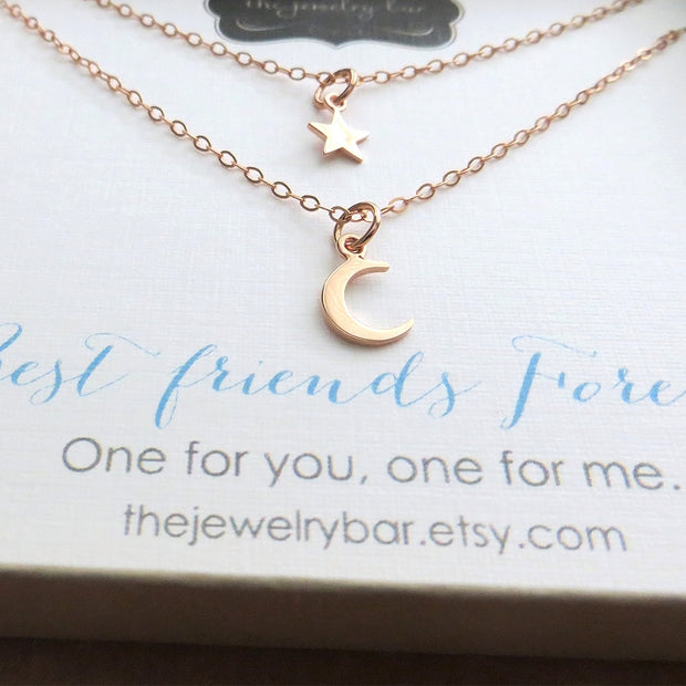 best friend rose gold moon and star necklace - RayK designs
