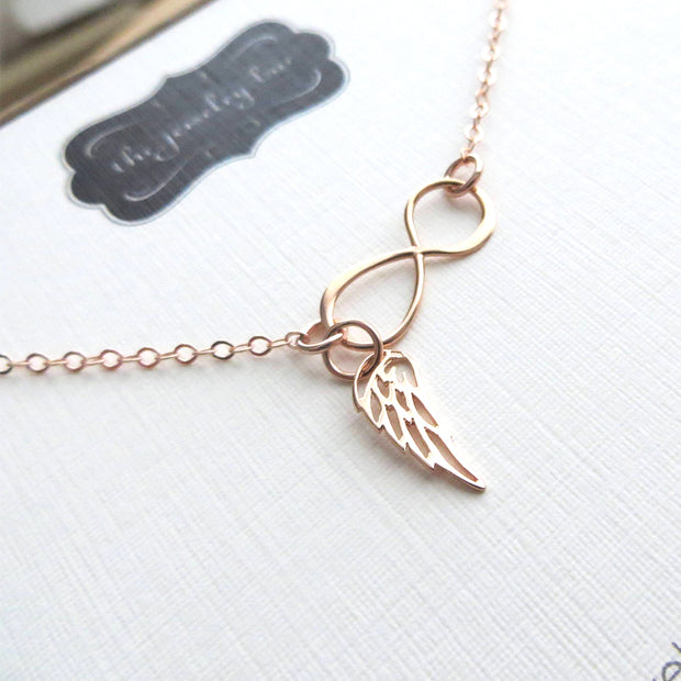 Rose gold Infinity angel wing bracelet, memorial, protection, friendship, best friends gift, loss of loved ones, miscarriage - RayK designs