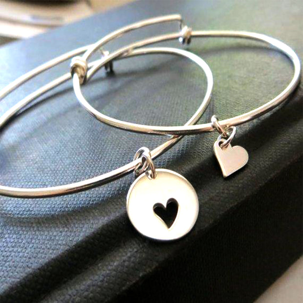 Mother of the bride gift, mother daughter sterling silver bangle, mother of the bride heart bracelet, matching set, wedding gift, Christmas - RayK designs