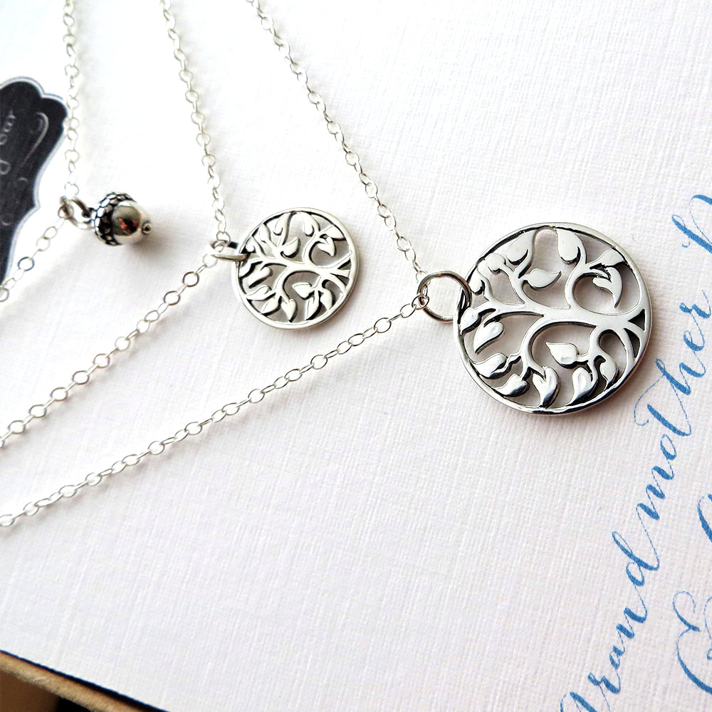 Generations jewelry, tree of life necklace & acorn set for grandmother,  daughter and granddaughter