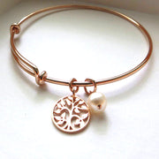 mother of the bride gift from daughter, rose gold tree of life bangle bracelet, mother in law gift, pearl, wedding day jewelry for mom - RayK designs