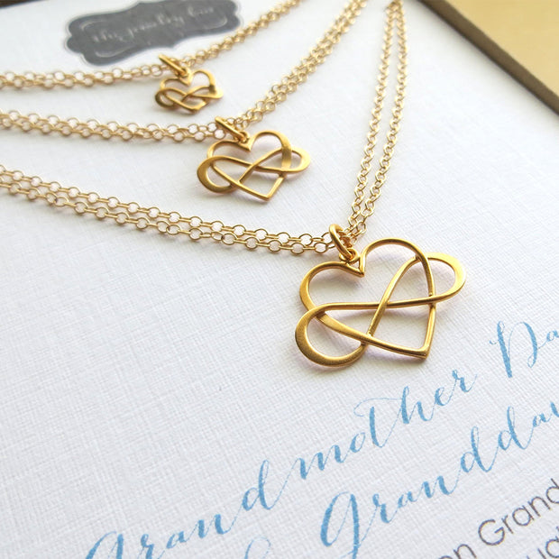 three generations jewelry, set of 3 infinity heart bracelets & card, grandmother, mother and daughter, generations, granddaughter - RayK designs