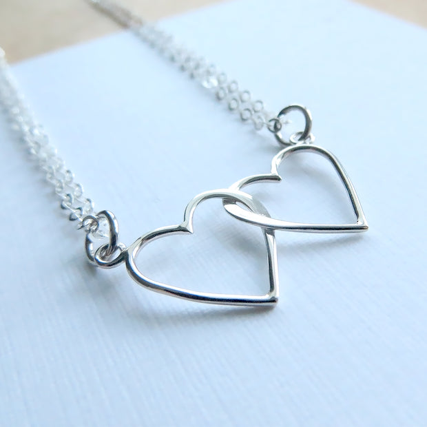 Soul sisters necklace, double heart necklace, soul sisters gift, lightweight sterling silver, twin sister necklace, best friends gift, bff - RayK designs