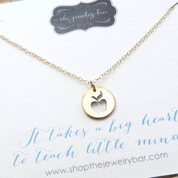 teacher gift, apple charm necklace, gold or sterling silver, teacher appreciation gift, thank you, valentines gift - RayK designs