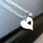 Mother daughter matching necklace sets, silver heart cutout - RayK designs
