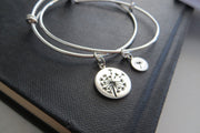 mother of the bride gift, dandelion bangle bracelet, mother daughter jewelry, flower charm, silver, wedding gift for mom, mother of bride - RayK designs