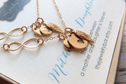 mother daughter angel wing & infinity initial necklace - RayK designs