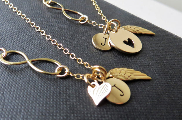 mother daughter angel wing & infinity initial necklace - RayK designs