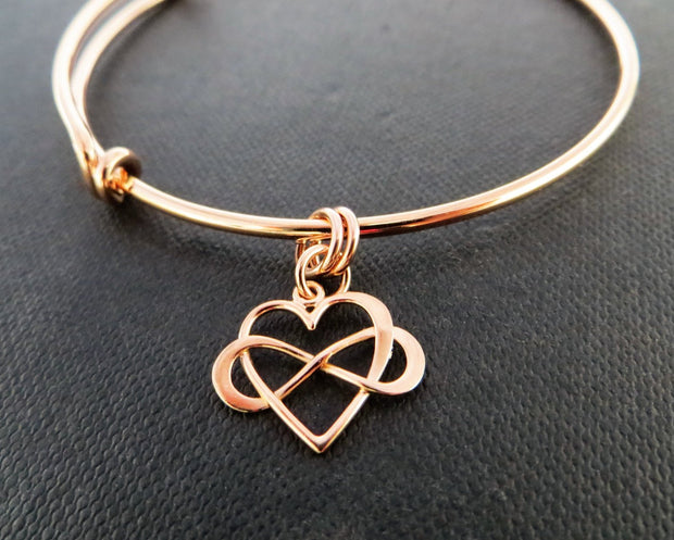 Mother of the bride gift, rose gold infinity heart bangle bracelet, wedding gift for mom from bride, mother of the groom gift, love - RayK designs