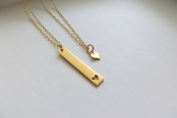 Mother daughter vertical bar & tiny heart necklace set - RayK designs