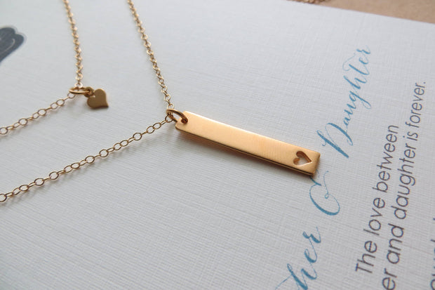 Mother daughter vertical bar & tiny heart necklace set - RayK designs