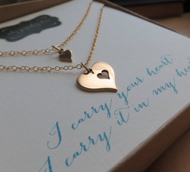 I carry your heart necklace, heart cutout necklace, mother daughter necklace, gold or silver, new mom gift, daughter gift, goddaughter - RayK designs