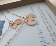 Mother daughter jewelry, rose gold heart cutout necklace with compass charm - RayK designs