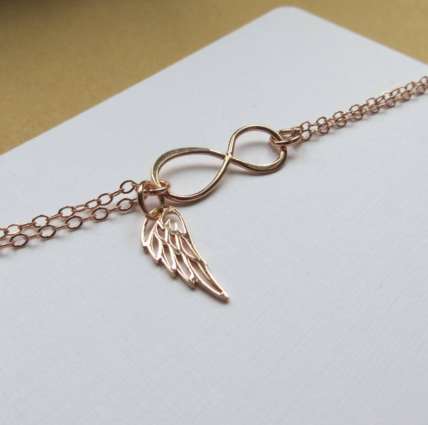 Rose gold Infinity angel wing necklace, memorial, protection, love and friendship, best friends gift, loss of loved ones, grief, miscarriage - RayK designs