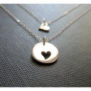 Godmother goddaughter necklace set, 2 delicate rose gold heart charm baptism gift - RayK designs