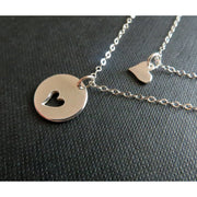 Godmother goddaughter necklace set, 2 delicate rose gold heart charm baptism gift - RayK designs