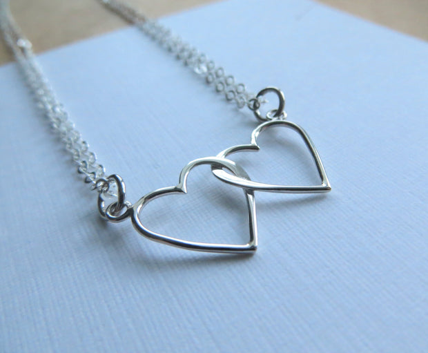 Twins necklace, linked double heart necklace, gift for twin sister, lightweight sterling silver, born together friends forever, twins gift - RayK designs