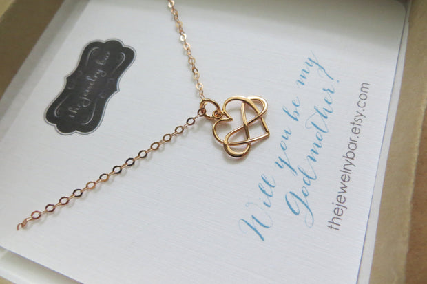 Godmother proposal gift, infinity heart necklace, will you be my godmother, rose gold finish, timeless, godmom gift from godchild - RayK designs