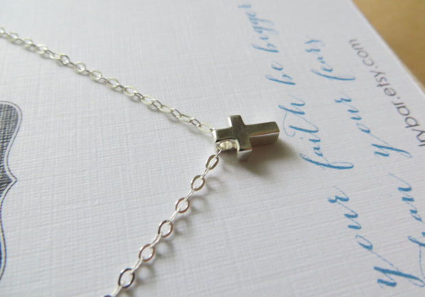 tiny cross necklace, faith necklace, christian jewelry, sterling silver cross bead charm, faith gifts for goddaughter - RayK designs
