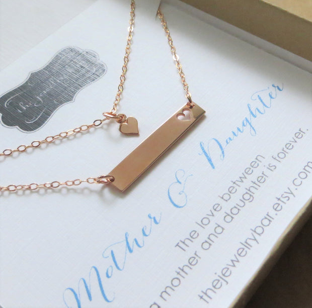 Rose gold mother daughter bar necklace, mom and child jewelry set - RayK designs