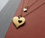 Gift for mom and daughter, heart cutout necklace set of 2, mother necklace, daughter necklace,  gold charm - RayK designs