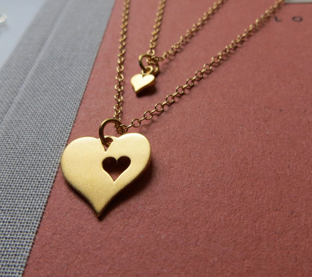 Gift for mom and daughter, heart cutout necklace set of 2, mother necklace, daughter necklace,  gold charm - RayK designs