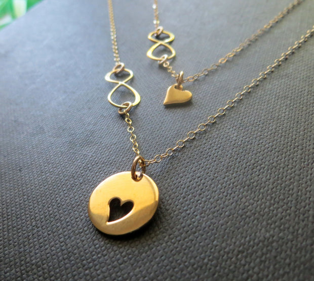 mother daughter gift, mother daughter heart infinity necklace set - RayK designs