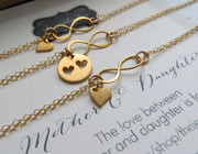 Mother of the bride gift from bride, Mother 2 daughter infinity bracelets, mother of the bride, gold heart cutout, gift for mom & sister - RayK designs
