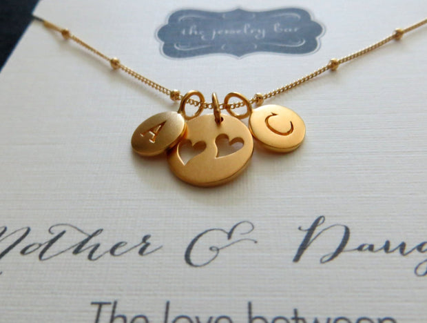 gift for mom from children, mother two initial necklace, Personalized jewelry, heart cutouts, mom birthday gift, mothers day - RayK designs