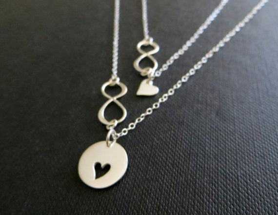 mother daughter gift, mother daughter heart infinity necklace set - RayK designs